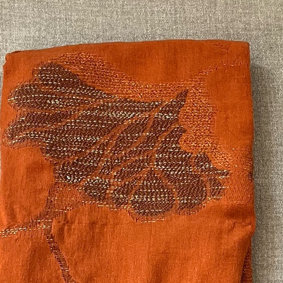 Zara Metallic Thread Floral Orange Scarf - Picture 11 of 11
